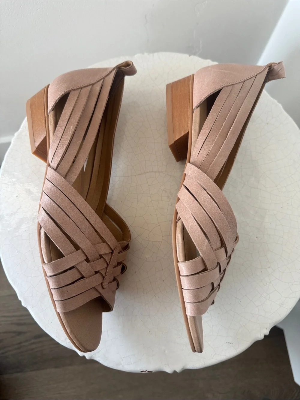 Lucky Brand Blush Pink Leather Woven Block Heel Sandals Open Toe Casual Size 9
